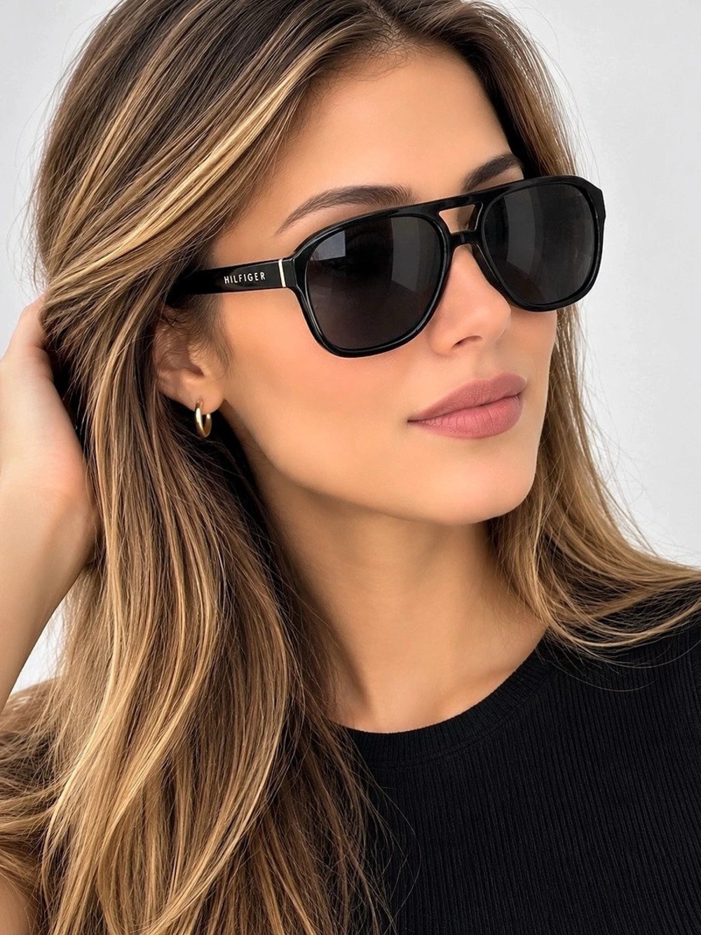 Tommy Hilfiger TH 1468/S Black Aviator Sunglasses Double Bridge 58mm